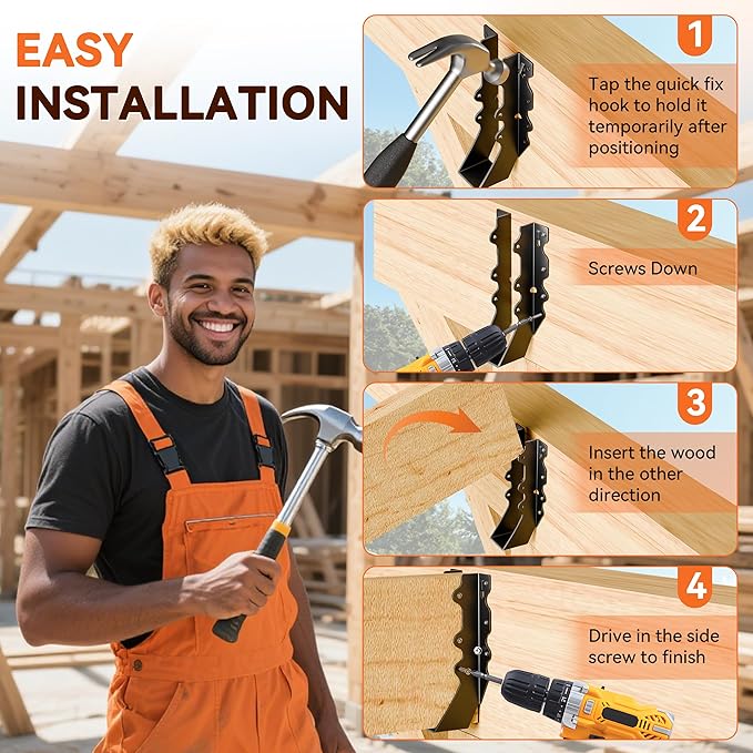 50 Pcs Black 2x8 Joist Hanger,LU28 18 Gauge Double Shear Face Mount Joist Hanger,Hurricane Ties for Rafters Tie Brackets Great for Floor Deck and Ceiling Joists