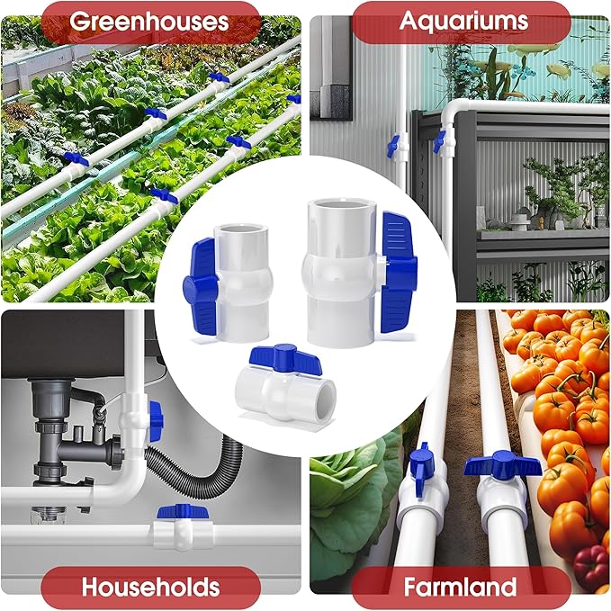 10PCS 1" PVC Ball Valves,SCH40 PVC Water Pipe Valves, Blue T Handle Shut-Off Valve Socket, Slip Water Pipe Valve for Water Project, Swimming Pool, Sprinkler Lines, Outdoor Plumbing & Irrigation System