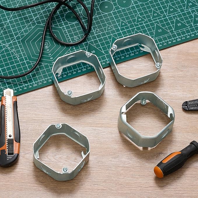 4 Pcs 4 Inch Octagon Extension Ring Ceiling Outlet Box 1-1/2-Inch Deep Round Electrical Junction Box Extender Deep Steel 15.5 Cu. in. Capacity