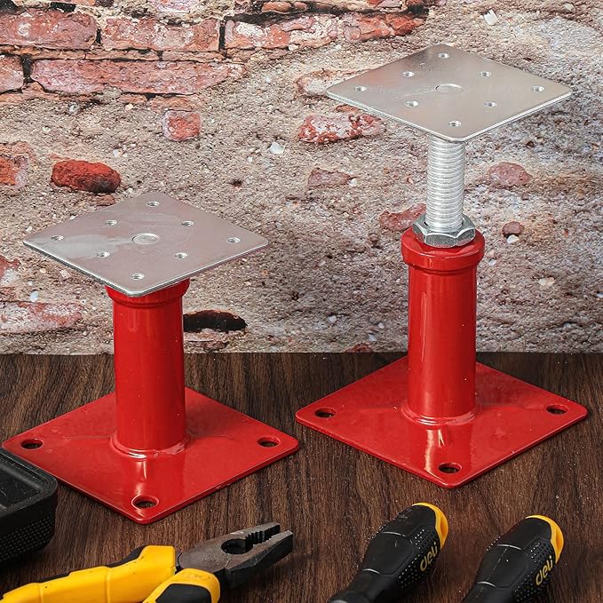 4 Pcs Adjustable Jack Post, 4.3-7 Height Range, Basement Floor House Screw Jacks for Lifting Joist Beam Brace for Cellar Ceiling, Center Point Load Capacity 11023 Lbs, Red