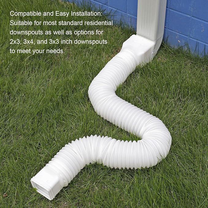 2 Pack Rain Gutter Downspout Extensions, Flexible Downspout Extender with 58"+68" Extendable Pipes for Rain Water Drainage, Durable Down Spout Drain Extension with Connector (White)