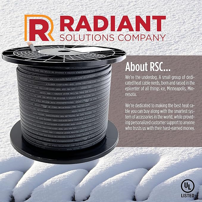 Radiant Solutions Company Heat Tape Pro - Self-Regulating Heat Cable - Long Term Ice Dam, Roofing, Gutter & Pipe Freeze Protection - 12 MM, 8 Watts Per Foot (500, 240 Volt)