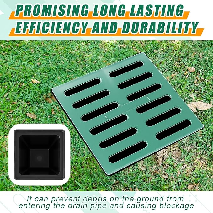 Catch Basin with Grate 15 x 15 × 24 Inch Square Large Catch Basin for Drainage with Debris Basket French Drain Without Reserved Hole for Yard, Downspout, Lawn, Municipal Pipeline