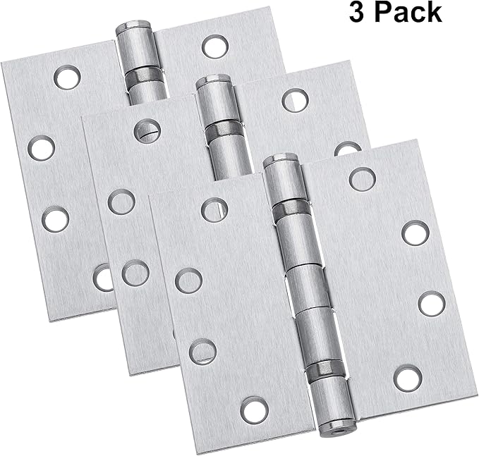 Dynasty Hardware Door Hinges, Heavy Duty 4.5x4.5 Full Mortise Ball Bearing Design for a Smooth Quiet Swing, Ideal for Commercial or Heavy Doors, Brushed Chrome Finish, 3-Pack