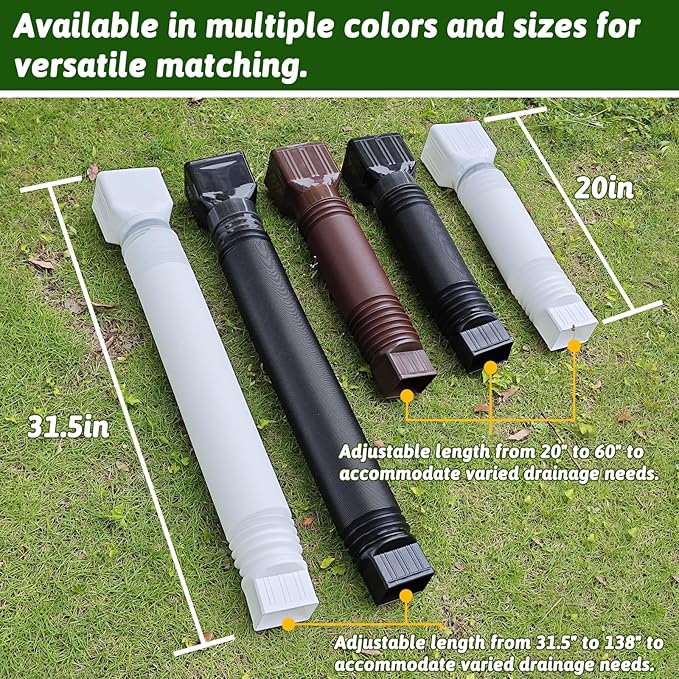 2 Pack Rain Gutter Downspout Extensions 60" with Filter, Corrugated Flexible Gutter Pipe, Downspout Diverter, Down Spout Drain Extension, Extendable from 20" to 60", Screws for Included, Brown