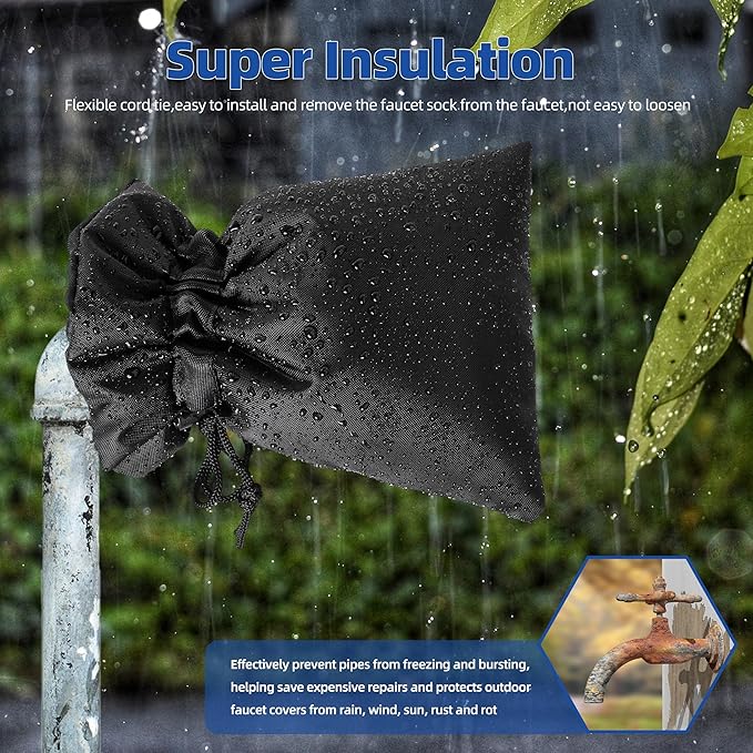 Outdoor Faucet Covers for Winter Freeze Protection 4 Pack Reusable Garden Faucet Cover Socks for Various Faucet Water Spigot Pipe Hose Bib,Waterproof Insulated Anti-Freeze Covers-Drawstring