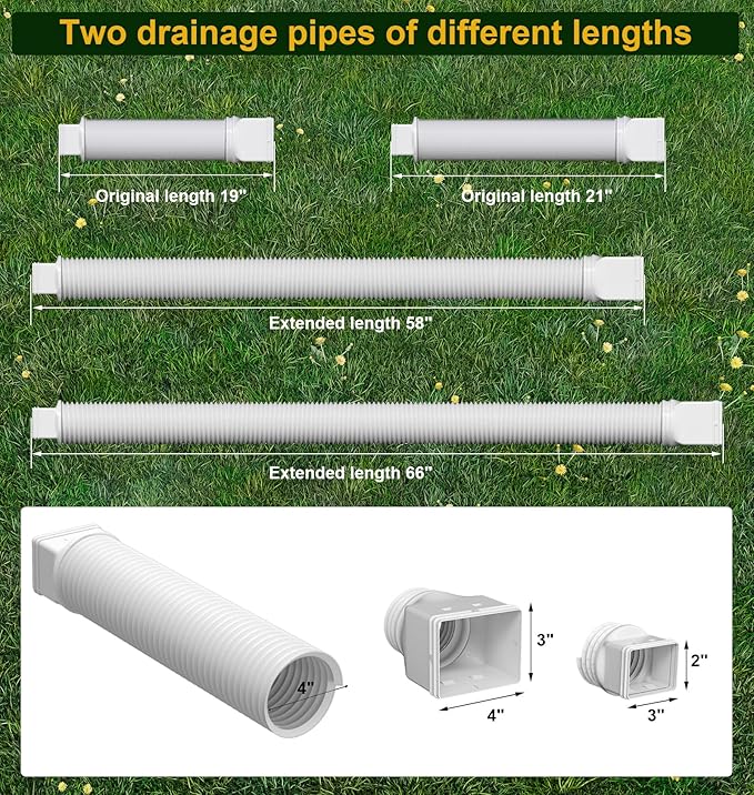 Rain Gutter Downspout Extensions, Downspout Extender for Rainwater Drainage Flexible, Extendable 58"+66" Down Spout Drain Extension Pipes (2 Pack, White)