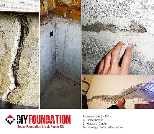 RadonSeal Epoxy Concrete Foundation Crack Repair Kit (10-Ft) - Waterproof & Structurally Stabilize Cracks in Basement, Retaining, Sea Walls - Permanently Repairs & Prevents Movement