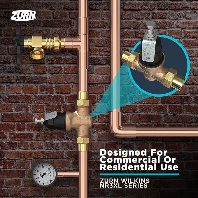 Zurn Wilkins 34-NR3XLDUPEX 3/4" NR3XL Pressure Reducing Valve with Double Union PEX Crimp Tailpiece Connection