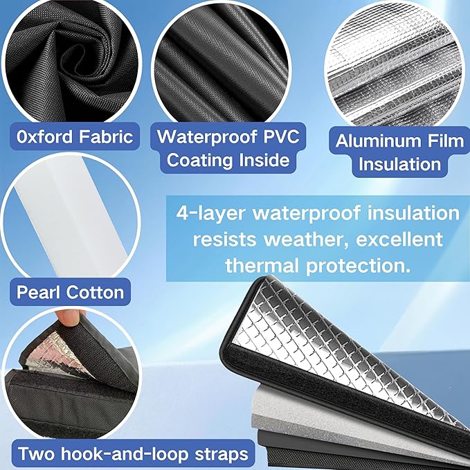 4 Layers HVAC AC Copper Pipe Insulation Cover, 78”x11.8” Oxford AC Pipe Covers, for Outdoor AC Lines, Electrical Cables, Wires, Prevents Freezing, Waterproof ,UV Resistant (Black)