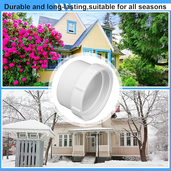 Novabright 2 Pcs 4'' PVC Sewer Female Cleanout Adapter Heavy Duty DWV Flush Cleanout Adapter Corrosion-resistant for Outdoor Garden Sewer Vent and Waste Drainage Piping System