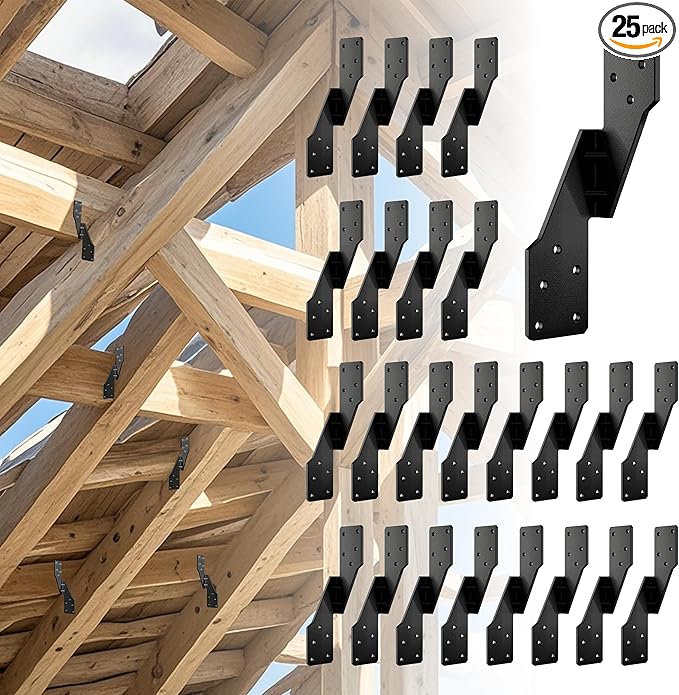 Black Right Hurricane Brackets,Hurricane Ties for Rafters,Hurricane Clips,Hurricane Straps for Shed,Seismic/Truss Brackets,Hurricane Straps for Building,Rafter Hangers(Right 25 pcs)