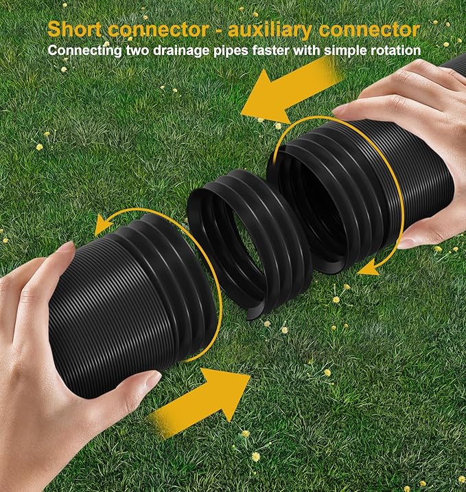 Rain Gutter Downspout Extensions, Downspout Extender for Rainwater Drainage Flexible, Extendable 58"+66" Down Spout Drain Extension Pipes (2 Pack, Black)