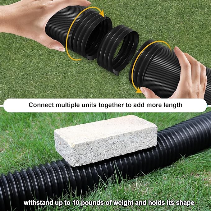 2 Pack Rain Gutter Downspout Extensions, Flexible Downspout Extender with 58"+68" Extendable Pipes for Rain Water Drainage, Durable Down Spout Drain Extension with Connector (Black)