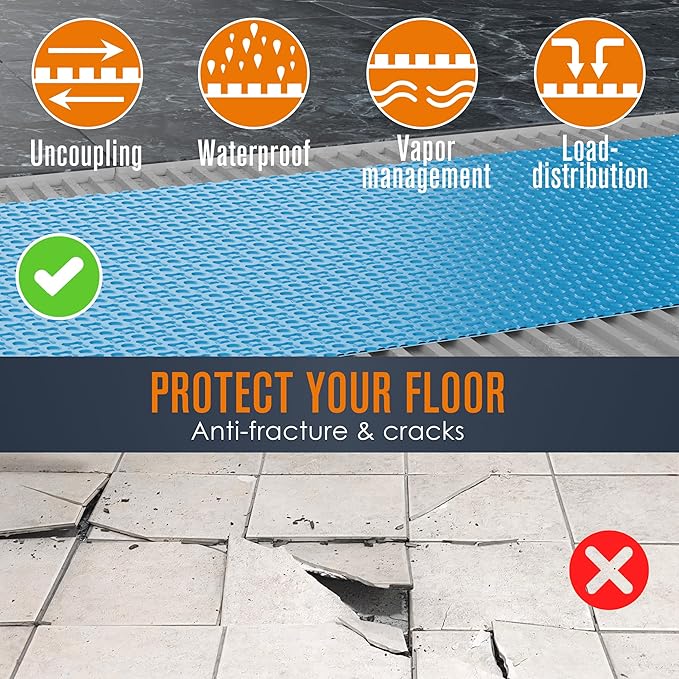 Houseables Uncoupling Membrane, Tile Underlayment, Tile Membrane, Flooring Underlayment, for Floor, Decoupling, Anti Fracture, Waterproof, Anti Crack, Vapor, 1/8" Thick, 3.3 ft x 98.5 ft / 323 Sq Ft