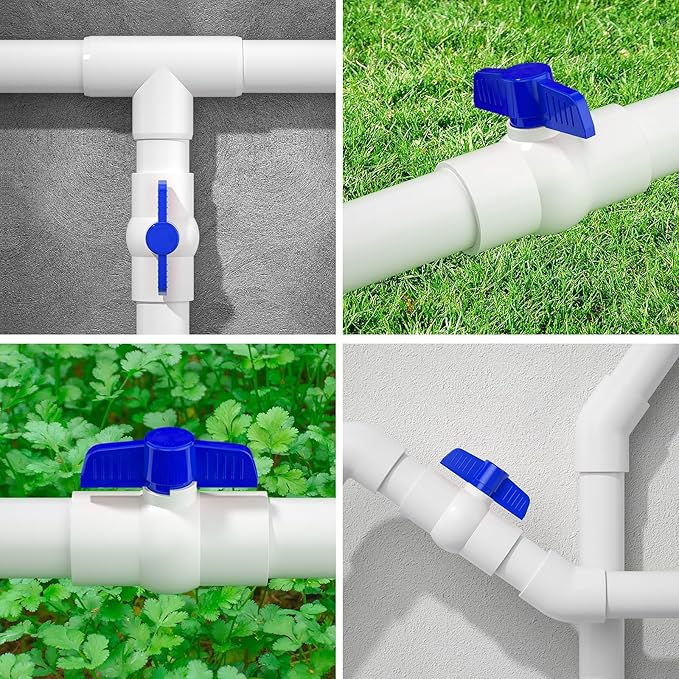 16PCS 3/4" PVC Ball Valve, SCH40 Slip PVC Water Pipe Valve with Easy Turn Blue T-Handle, Shut-Off Ball Valve Socket for Swimming Pool, Sprinkler Lines, Outdoor Plumbing & Irrigation System