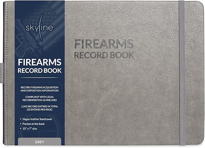 Skyline Firearms Acquisition & Disposition Record Book – Hardcover Gun Log Book for Firearm Dealers & Personal Use – Log Book for Receipt & Disposition Records, 10x7″(Gray)