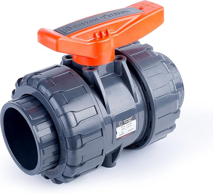 HYDROSEAL Kaplan 3" PVC True Union Ball Valve with Full Port, ASTM F1970, EPDM O-Rings and Reversible PTFE Seats, Rated at 200 PSI @73F, Gray, 3 inch Socket