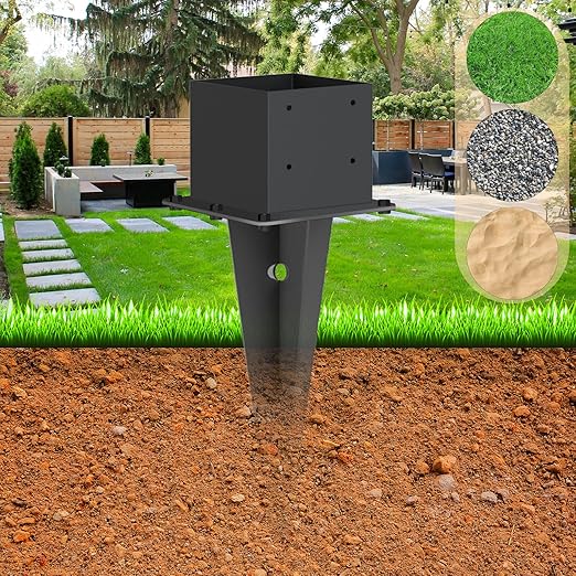 2 Pcs 6"x6" Fence Post Anchor,(Internal 5.6"x5.6"),Metal Fence Post Anchor Ground Spike 22" with Black Powder-Coated,Fence Stakes Post Base for Deck,Fence,Porch,Railing,Mailbox.