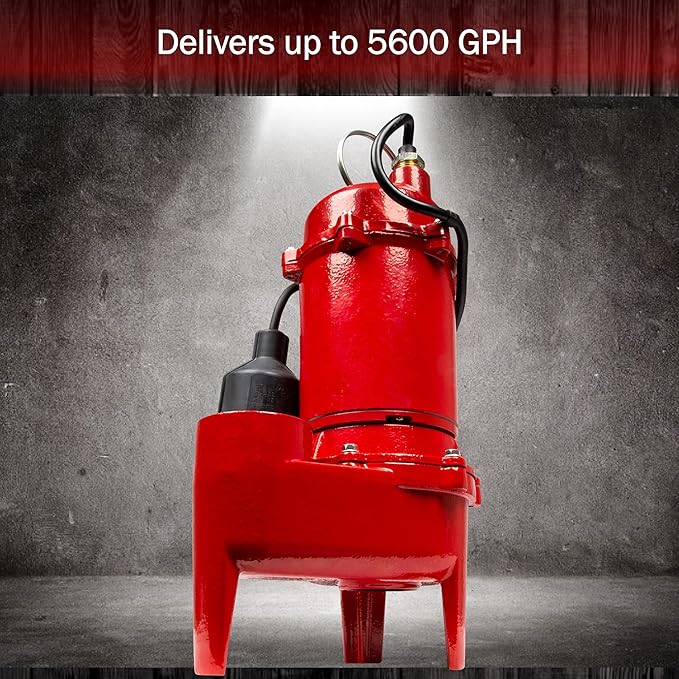 Red Lion RL-WCS50TA-24 1/2 HP 5600 GPH 115-Volt Cast Iron Sewage Pump and 24 x 24-inch Basin System, Red and Black, 14942756