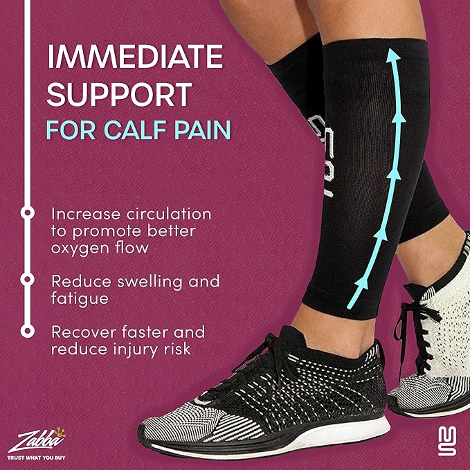 Calf Compression Sleeves - Leg Sleeves for Men and Women - Shin Splint Relief Support Brace Running Flights