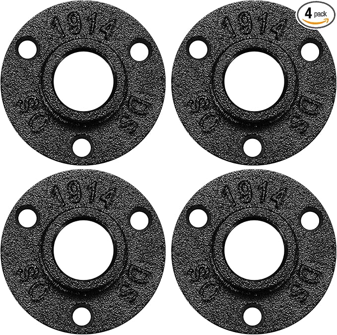 3/4" Antirust Black Floor Flange, 4 Pack Malleable iron Pipe Fittings for Industrial vintage style, Flanges with Threaded Hole for DIY Project/Furniture/Shelving Decoration (4, 3/4")