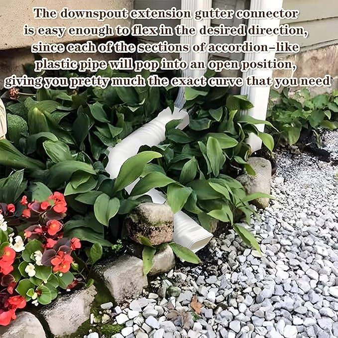 White 2 pack flexible rain gutter downspout extensions flexible, drain downspout extender,rainwater drainage ditch joint, can be extended from 21 inches to 68 inches