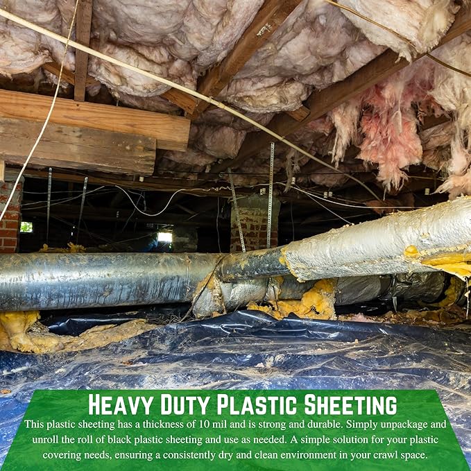 Farm Plastic Supply - Crawl Space Vapor Barrier - 10 Mil - Black Vapor Barrier, Thick Plastic Sheeting, Heavy Duty Polyethylene Film, Drop Cloth Covering for Crawlspace, Basement (15' x 100')