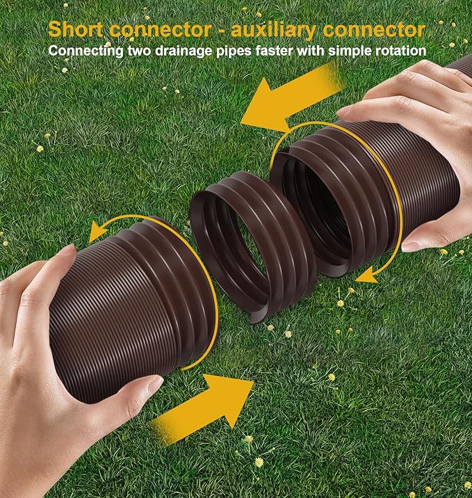 Rain Gutter Downspout Extensions, Downspout Extender for Rainwater Drainage Flexible, Extendable 58"+66" Down Spout Drain Extension Pipes (2 Pack, Brown)