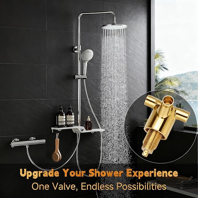 3 Way Shower Diverter Valve Replace for Moen 3360, 3360 Shower Diverter Valve for Bath, Standard 1/2" CC Connection, Brass Construction, 4 Inlet Design, Hot/Cold Water Inlets, Tub/Shower Outlet