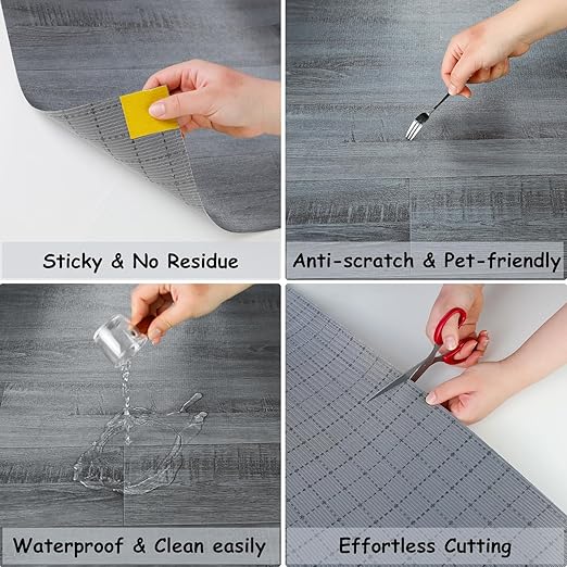 Freshtour Vinyl Flooring Roll, Versatile Removable PET Leather-Like Floor Covering, Waterproof & Durable, Easy Tape Installation, Cost-Effective for Any Room, Dark Grey Oak/ 107 Sq.ft (39.3" x 393.7")