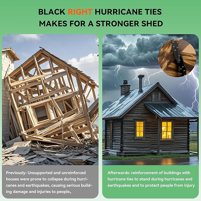 Black Right Hurricane Brackets,Hurricane Ties for Rafters,Hurricane Clips,Hurricane Straps for Shed,Seismic/Truss Brackets,Hurricane Straps for Building,Rafter Hangers(Right 25 pcs)