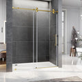 56-60 Inch x 80 Inch Sliding Frameless Shower Door, 3/8" Tempered Glass with Easy-Cleaning Coating, Stainless Steel Rollers & SGCC-Certified Stability, Satin Brass