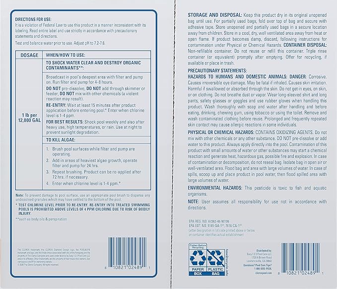 Clorox® Pool&Spa™ Shock XTRABLUE® Plus, Kills Bacteria & Algae in Swimming Pools, Swim-Ready in 15 Minutes, (12-Pack)