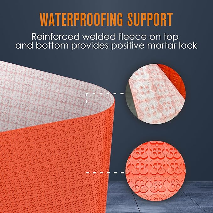 Houseables Uncoupling Membrane, Tile Underlayment, Tile Membrane, Flooring Underlayment, for Floor, Decoupling, Anti Fracture, Waterproof, Anti Crack, Vapor, 1/8" Thick, 3.3 ft x 16.4 ft / 54.5 Sq Ft