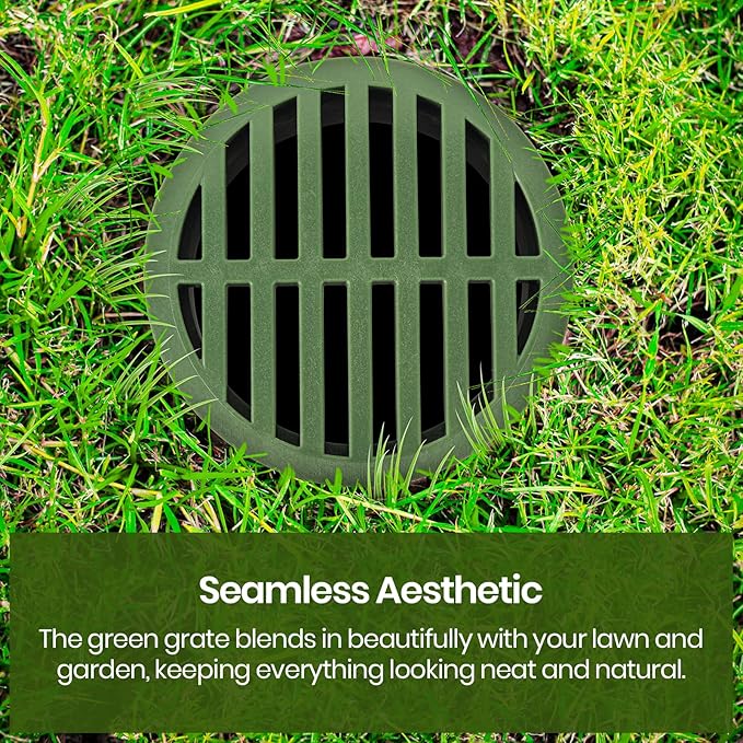 (2-Pack) Calvana 4” Plastic Round Drainage Grate Cover, Fits 4” Pipes, Prevents Debris, Ideal for Lawns, Patios, and Walkways, Durable UV-Resistant Plastic, Easy Installation, Green