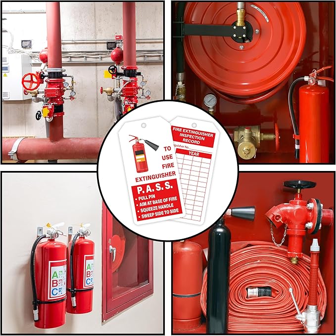 160 Sets Fire Extinguisher Tags with Adjustable Wire Ties Monthly Inspection Record Tags for Indoor Outdoor 4.2 x 2.1 Inch