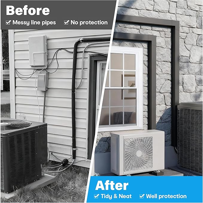 LyPrem 3" W x 6.5Ft L Metal Line Set Cover Kit - Decorative AC Pipe Cover for Ductless Mini Split/Central Air Conditioner/Heat Pump Systems, Black