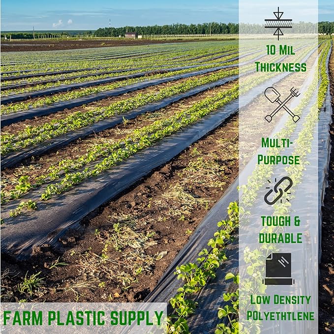 Farm Plastic Supply - Black Plastic Sheeting - 10 mil - (20' x 100') - Black Plastic Tarp, Polyethylene Vapor Barrier Plastic Sheeting, Painters Tarp, Roll of Heavy Duty Plastic