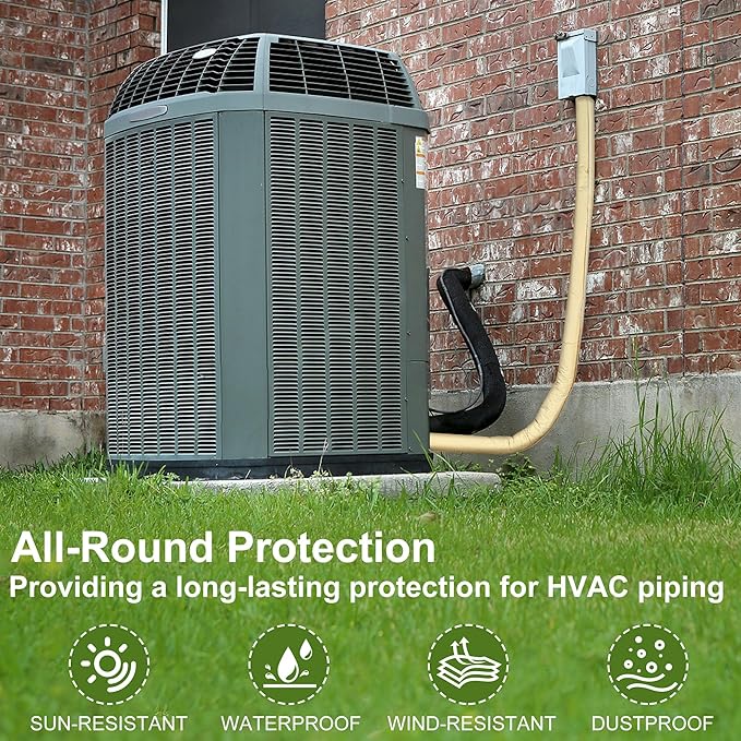HVAC Copper Pipe Insulation Cover, 2Pcs 600D Oxford AC Pipe Insulation Cover Outdoor Flexible Air Conditioner Line Insulation Sleeve for Central Air Conditioning Mini Splits, Khaki 72x10.2 in