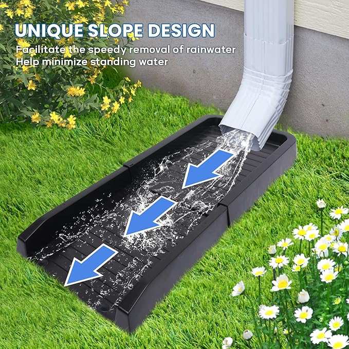 24" Gutter Downspout Splash Block - Heavy Duty Downspout Extensions for Effective Rainwater Drainage, Durable Gutter Drainage System to Protect Foundation from Water Damage (Black)