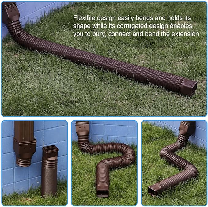 2 Pack Rain Gutter Downspout Extensions, Flexible Downspout Extender with 58"+68" Extendable Pipes for Rain Water Drainage, Durable Down Spout Drain Extension with Connector (Brown)