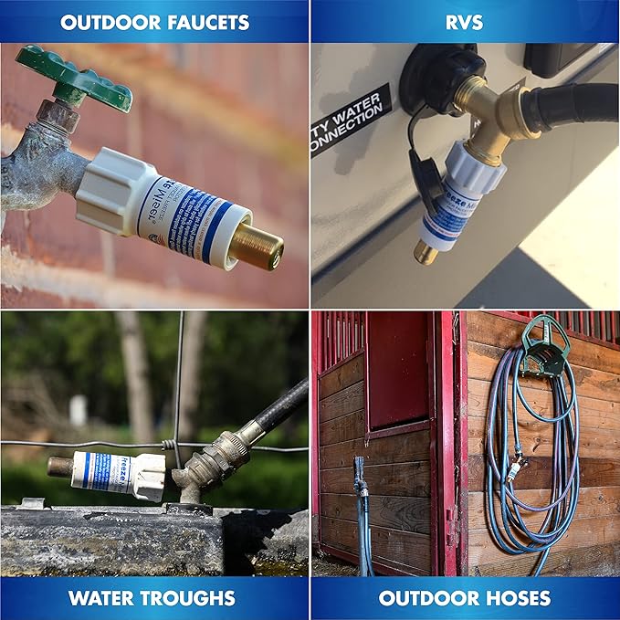 Freeze Miser Outdoor Faucet & Spigot Freeze Protection – Patented Valve Shield, Activates at Water Temperature Below 37°F/3°C – Durable Winter Cover Alternative – Quick Install, Saves Water – 4 Pack
