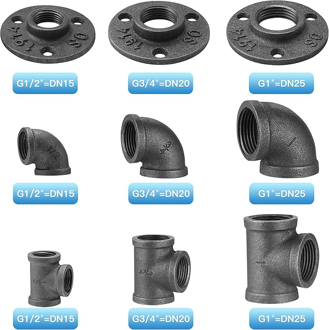 3/4" Floor Flange/Elbow/Tee Combo, 40 Pack Pipe Fitting for Industrial vintage style, DIY Project/Furniture/Shelving Decoration (40, 3/4 Inch)