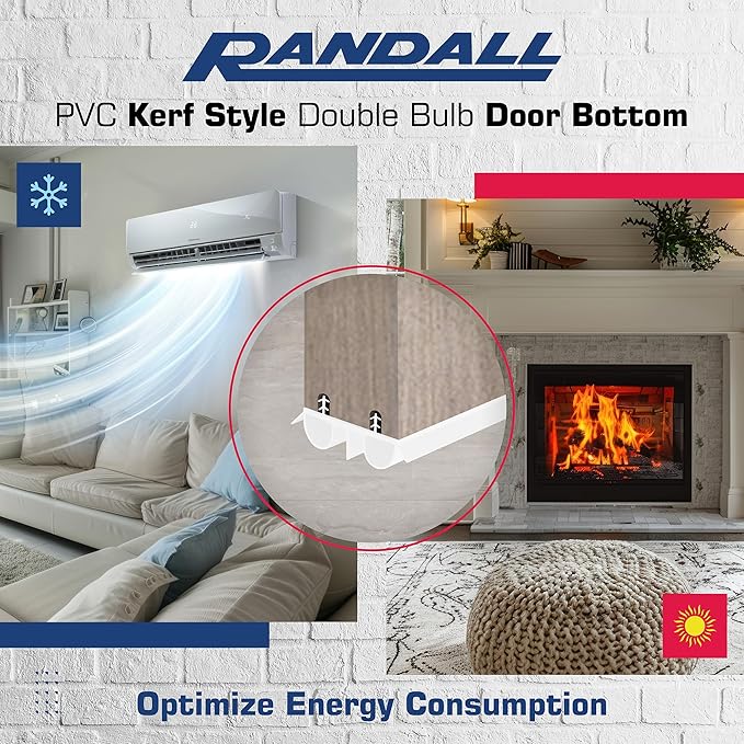 36" Kerf Slide-in Double Bulb Seal Weatherstrip Door Bottom – Durable Seal for Energy Efficiency & Draft Protection (White)