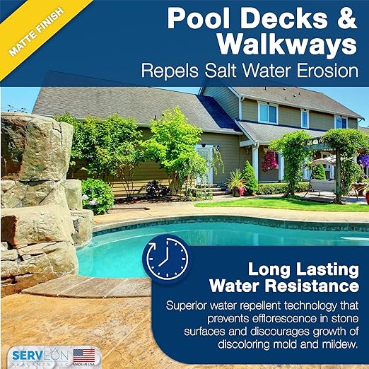 Natural Stone Sealer Plus Stain Guard (Matte Finish) Commercial Grade Outdoor Indoor Waterproof Grout Sealer Protects Pavers Pools Patios Landscape Stones (1 Gallon) H2900S