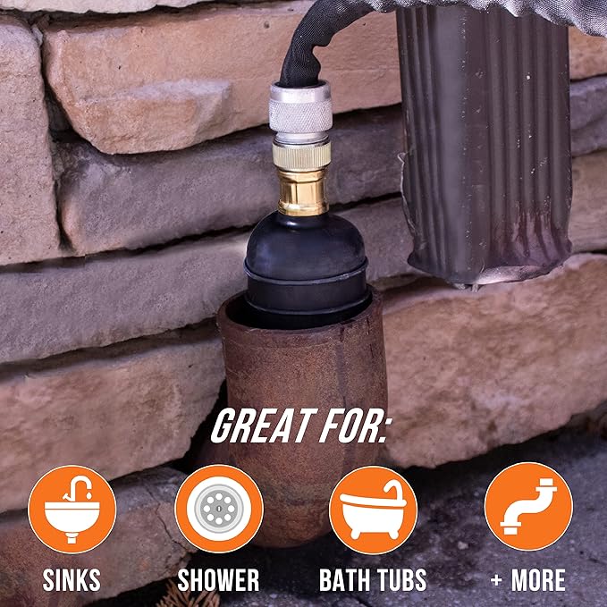 DrainX Hydro Pressure Drain Cleaning Bladder - Fits 1" to 3" Drain Pipes - Unclogs Stubborn Blockages in Bathroom Sinks, Shower Drains, Bathtubs, Plumbing Pipes