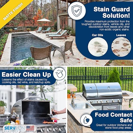 Natural Stone Sealer Plus Stain Guard (Matte Finish) Commercial Grade Outdoor Indoor Waterproof Grout Sealer Protects Pavers Pools Patios Landscape Stones (1 Gallon) H2900S