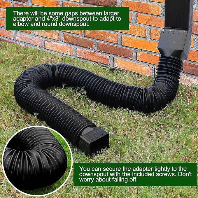 2 Pack Rain Gutter Downspout Extensions, Upgraded Flexible Drain Down Spout Extender for Rain Water Drainage, Each Extendable from 20" to 66", Combine to 10 ft with Connector(Black)