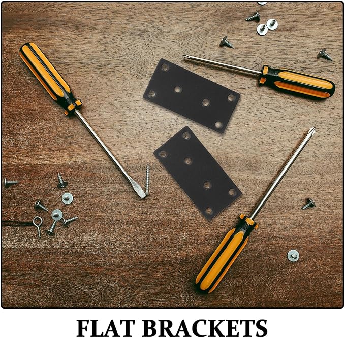 6 Sets Heavy Duty Black Metal Mending Plates with Screws Straight Flat Brackets for Wood Furniture Repair Stainless Steel Reinforcement Plates for Reliable Fixing and Post Fixing